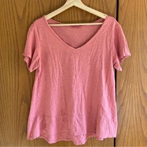 Cut Loose Dusty Rose Linen V-Neck Relaxed Fit T-Shirt Lagenlook Size M